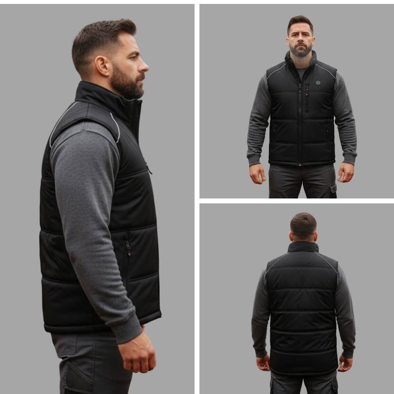 Black quilted insulated heated vest